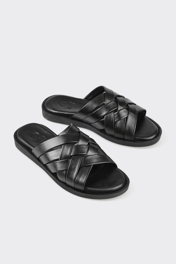 Siyah deri erkek terlik - Elle Shoes