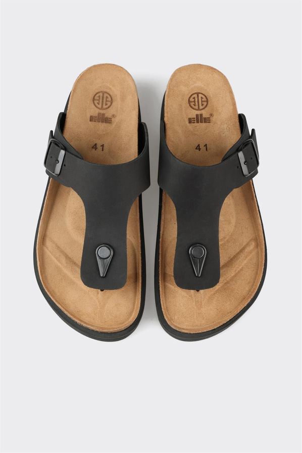 Siyah deri örgü dokulu erkek terlik - Elle Shoes
