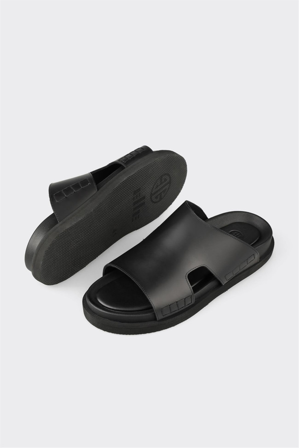 Siyah deri örgü dokulu erkek terlik, rahat kullanım için - Elle Shoes