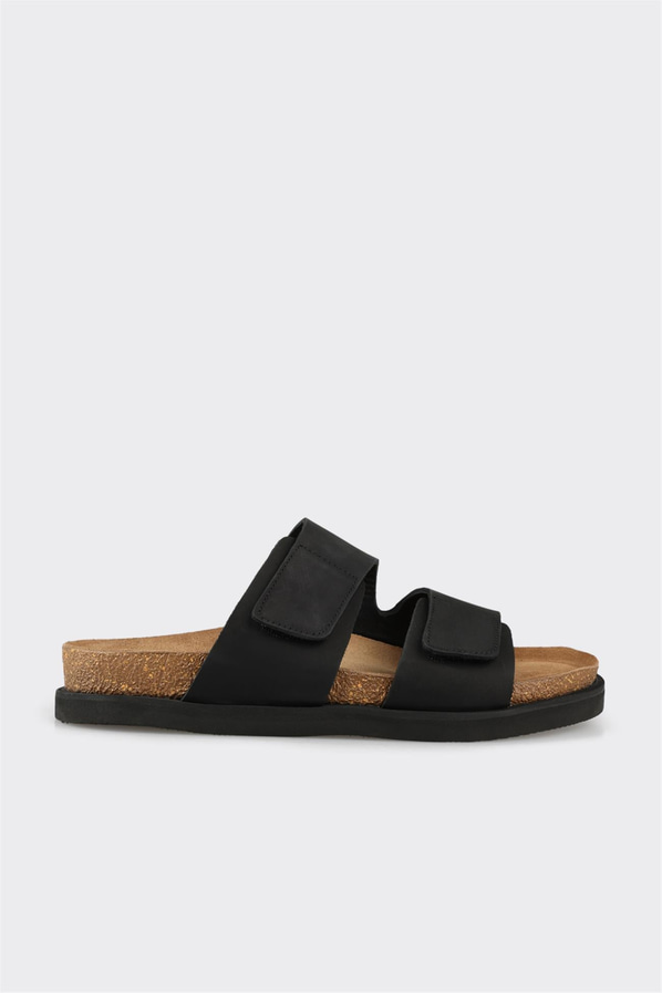 Siyah deri yumuşak dokulu erkek terlik, rahat kullanım için - Elle Shoes