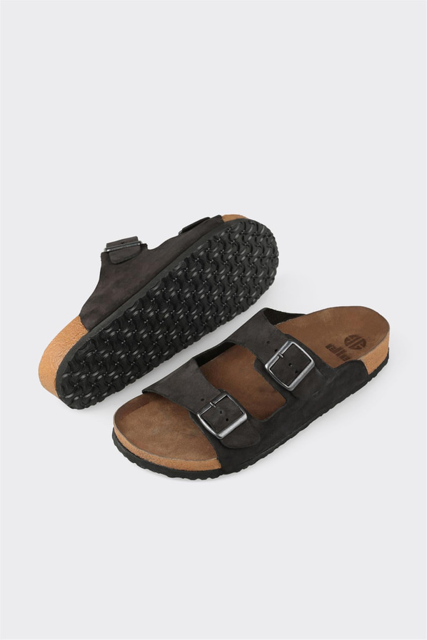 Siyah deri yumuşak dokulu erkek terlik, ofis stili için - Elle Shoes