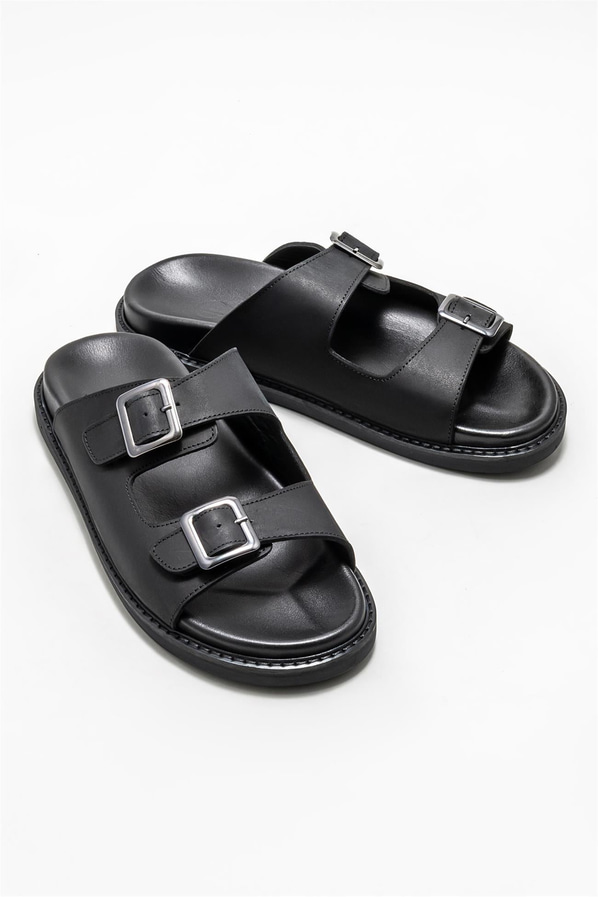 Siyah deri erkek terlik - Elle Shoes