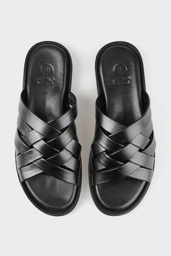 Siyah deri erkek terlik - Elle Shoes