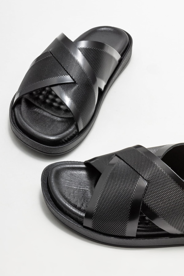 Siyah deri erkek terlik - Elle Shoes