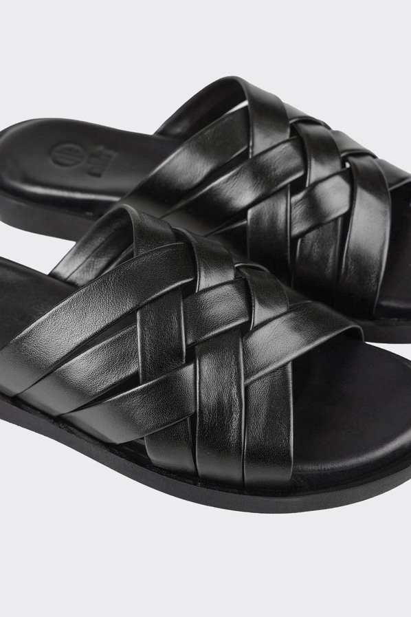 Siyah deri erkek terlik - Elle Shoes