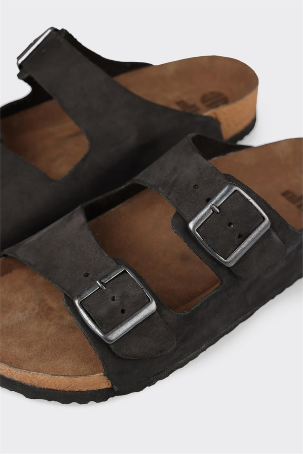 Siyah deri yumuşak dokulu erkek terlik, ofis stili için - Elle Shoes