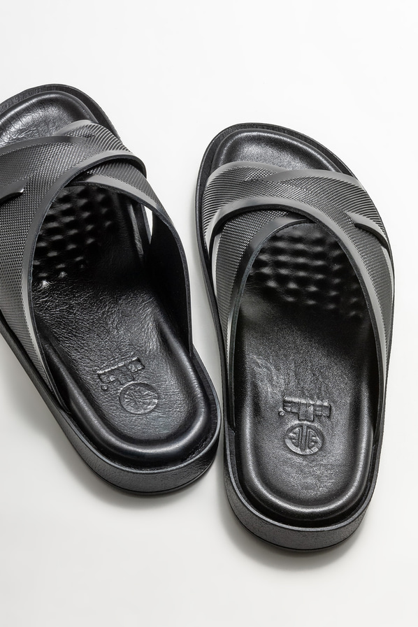 Siyah deri erkek terlik - Elle Shoes