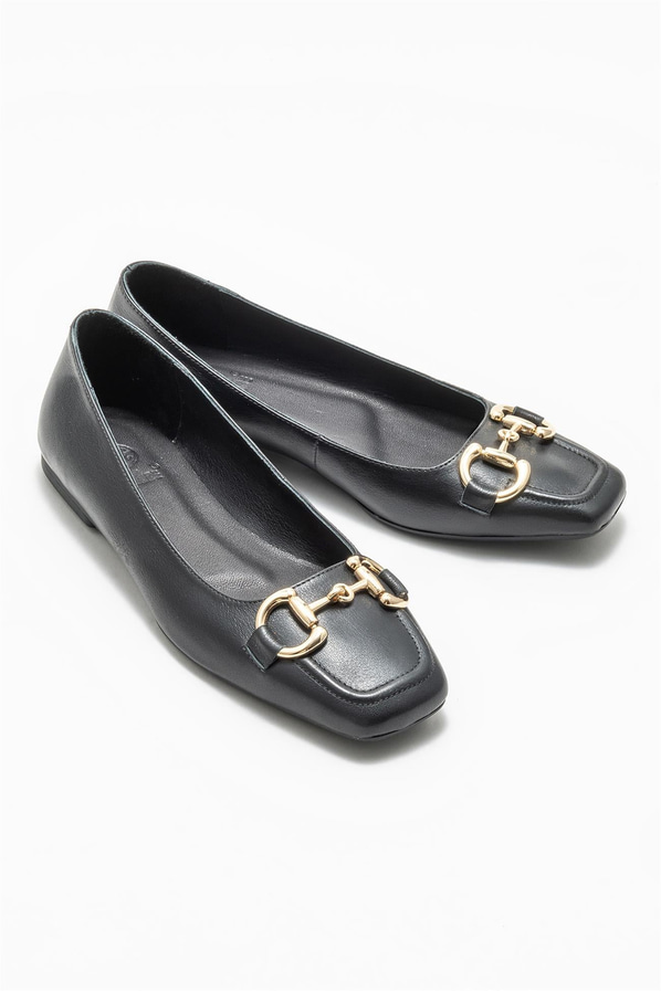 Siyah deri kadın babet - Elle Shoes