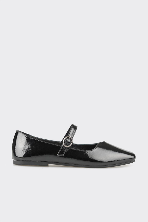 Siyah deri kadın babet - Elle Shoes
