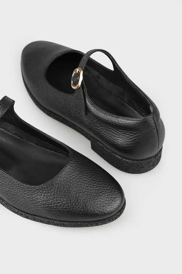Siyah deri kadın babet - Elle Shoes