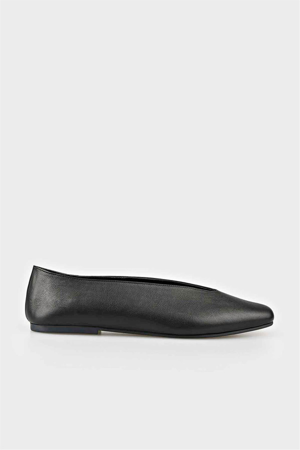 Siyah deri kadın babet - Elle Shoes
