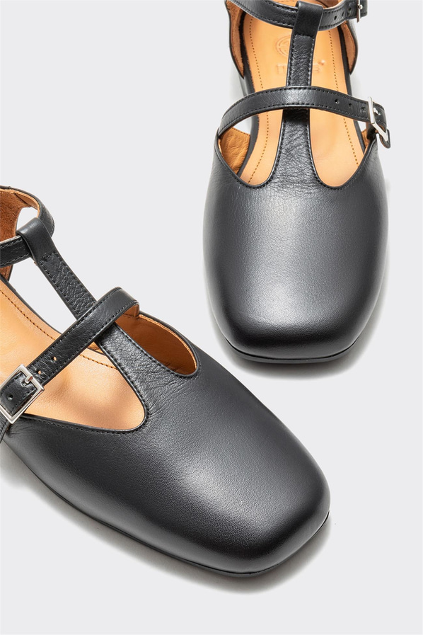 Siyah deri kadın babet - Elle Shoes