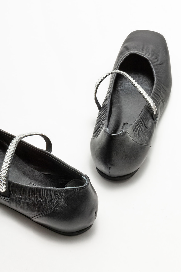 Siyah deri kadın babet - Elle Shoes
