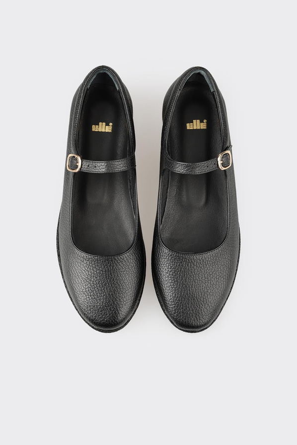 Siyah deri kadın babet - Elle Shoes