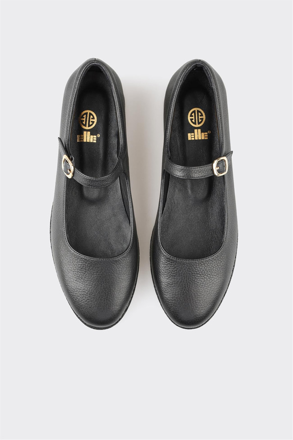 Siyah deri kadın babet - Elle Shoes