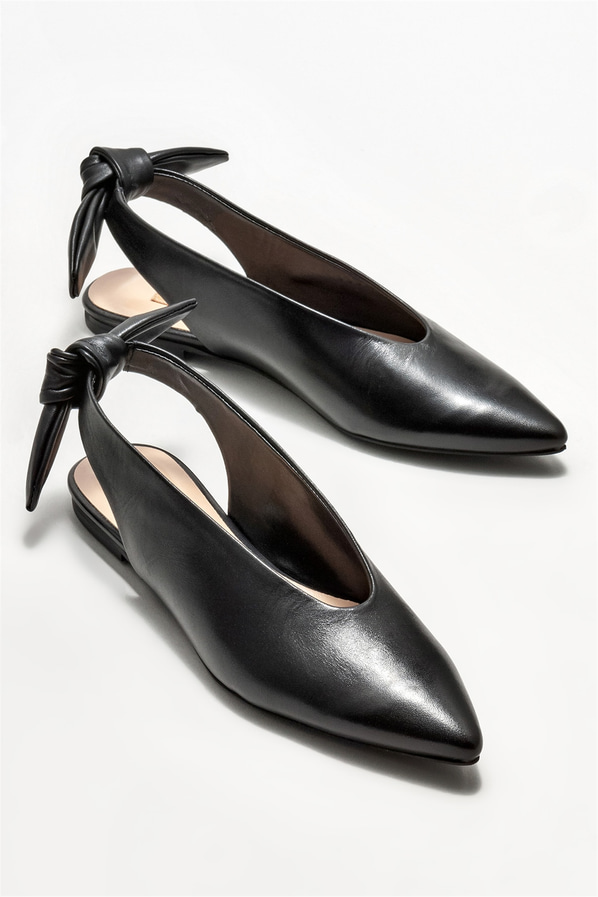 Siyah deri kadın babet - Elle Shoes