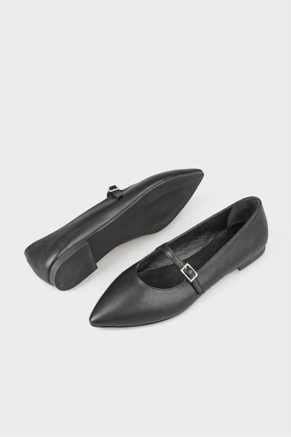 Siyah deri kadın babet - Elle Shoes