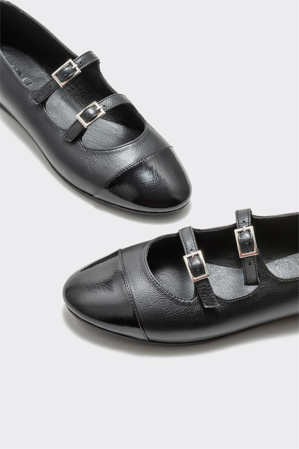 Siyah deri kadın babet - Elle Shoes