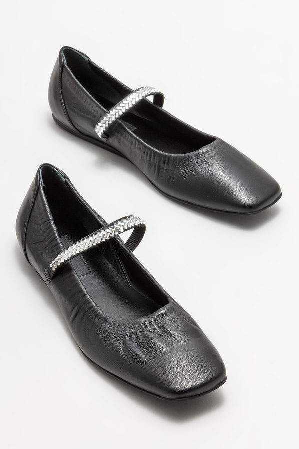 Siyah deri kadın babet - Elle Shoes