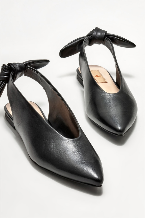 Siyah deri kadın babet - Elle Shoes