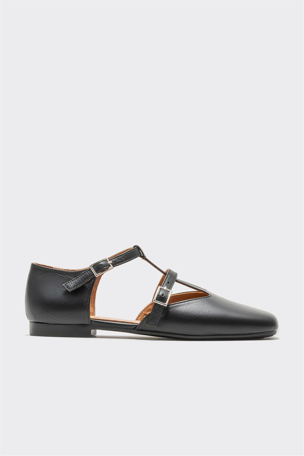 Siyah deri kadın babet - Elle Shoes