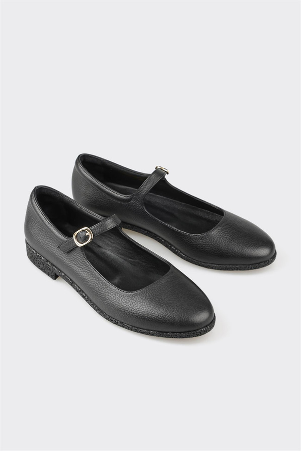 Siyah deri kadın babet - Elle Shoes