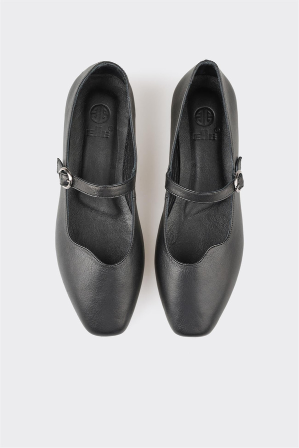 Siyah deri kadın babet - Elle Shoes