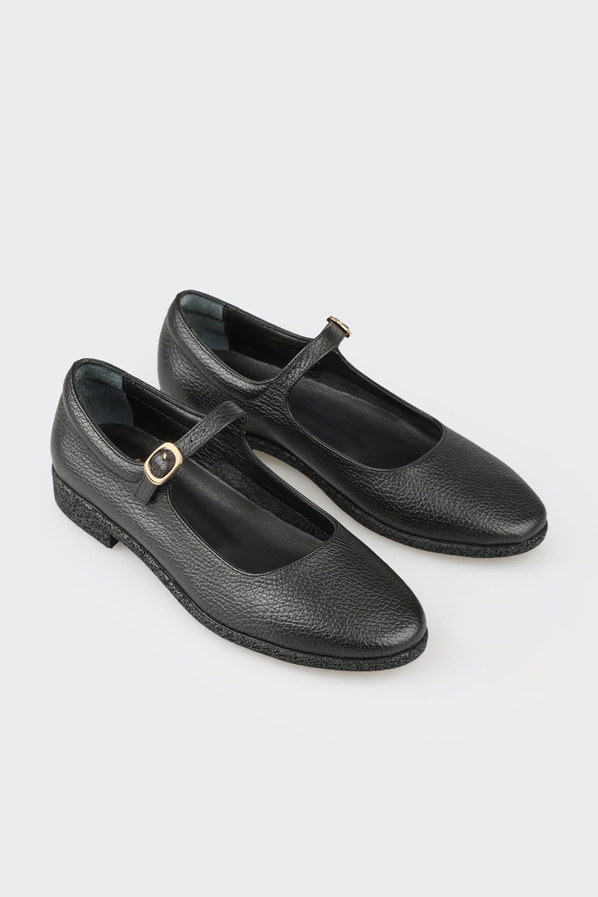 Siyah deri kadın babet - Elle Shoes