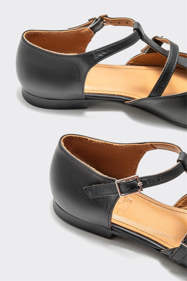 Siyah deri kadın babet - Elle Shoes