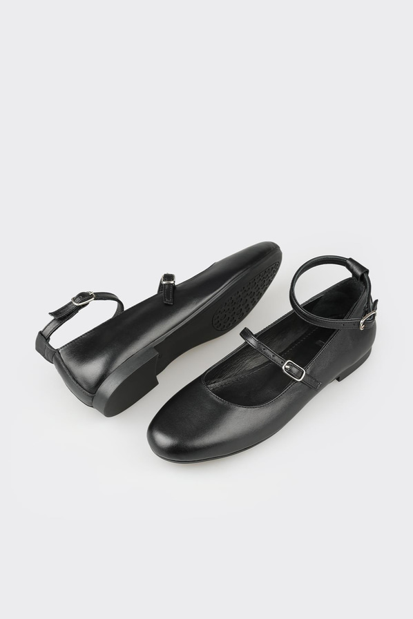 Siyah deri kadın babet - Elle Shoes