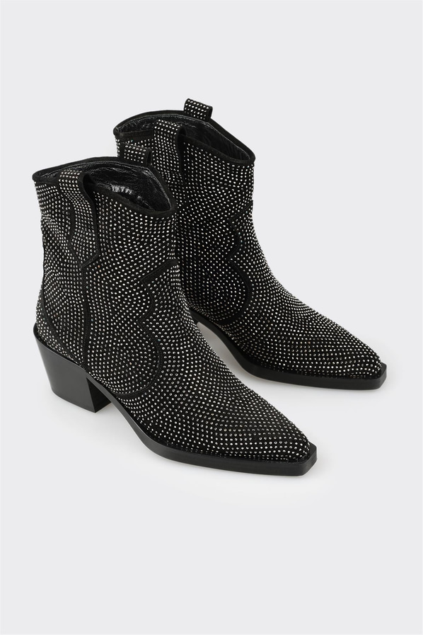 Siyah deri simli kadın bot, rahat kullanım için - Elle Shoes