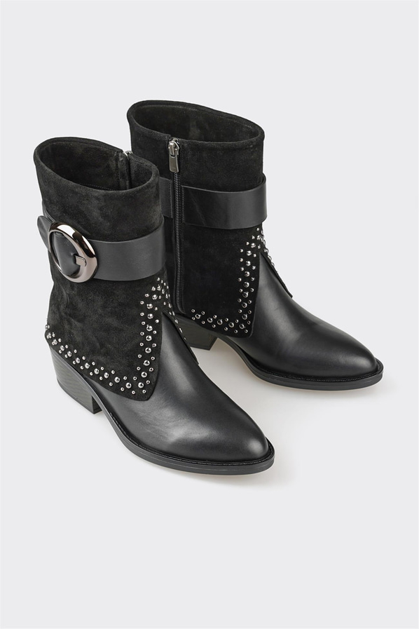 Siyah deri kadın bot - Elle Shoes