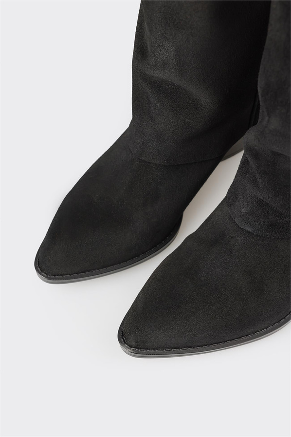 Siyah deri kadın çizme - Elle Shoes