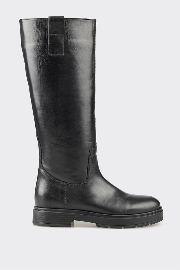 Siyah deri kadın çizme - Elle Shoes