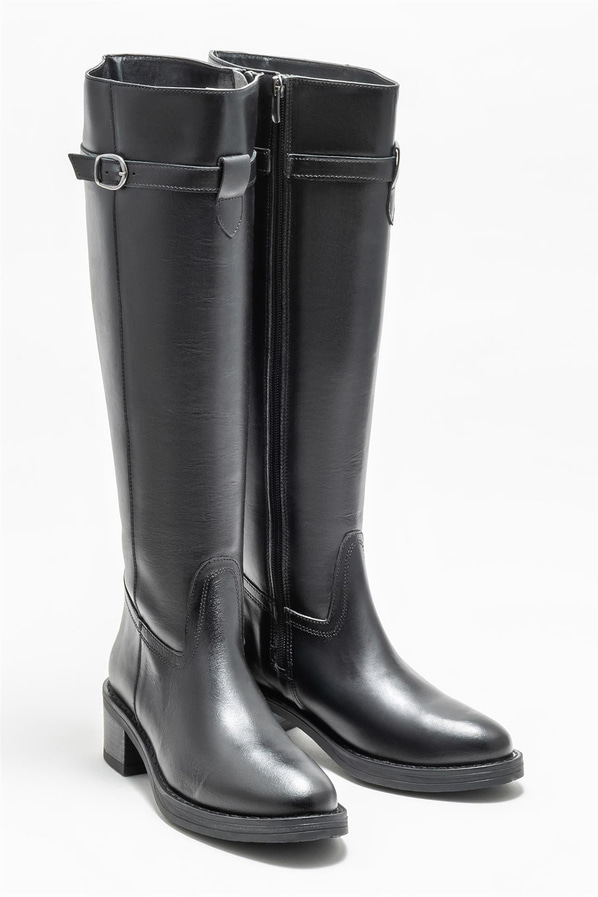 Siyah deri kadın çizme, klasik stil için - Elle Shoes