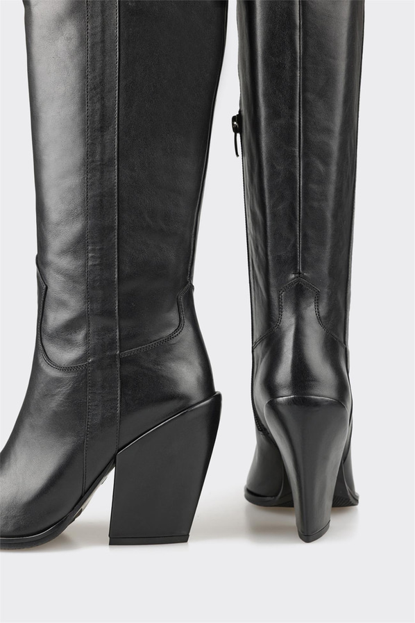 Siyah deri ve süet kadın çizme - Elle Shoes