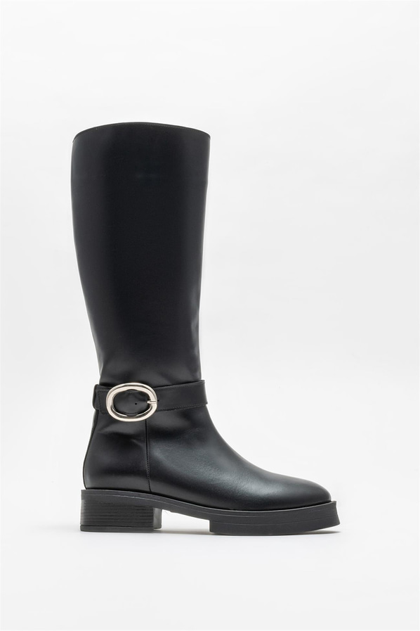 Siyah deri kadın çizme - Elle Shoes