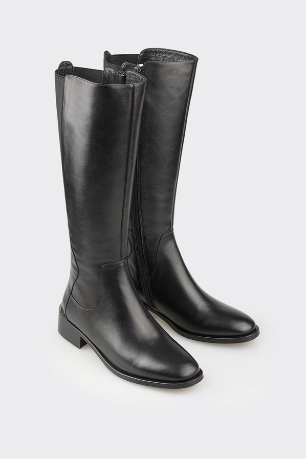 Siyah deri kadın çizme - Elle Shoes