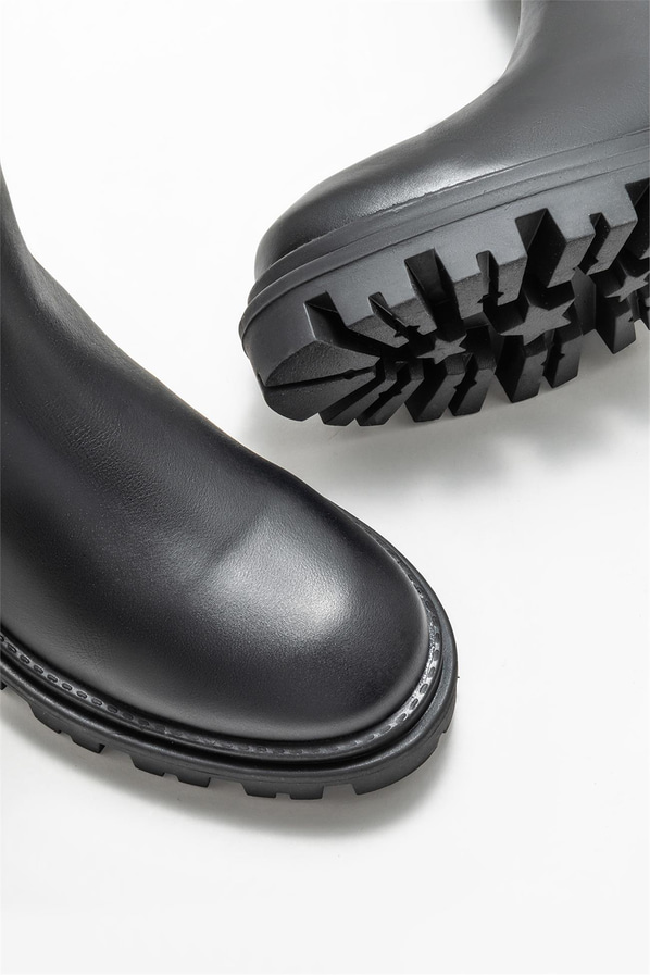 Siyah deri kadın çizme - Elle Shoes