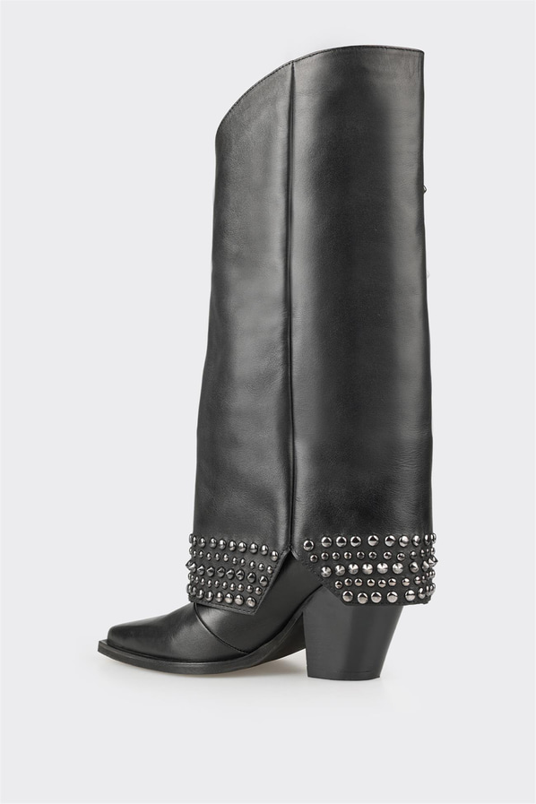Siyah deri kadın çizme - Elle Shoes