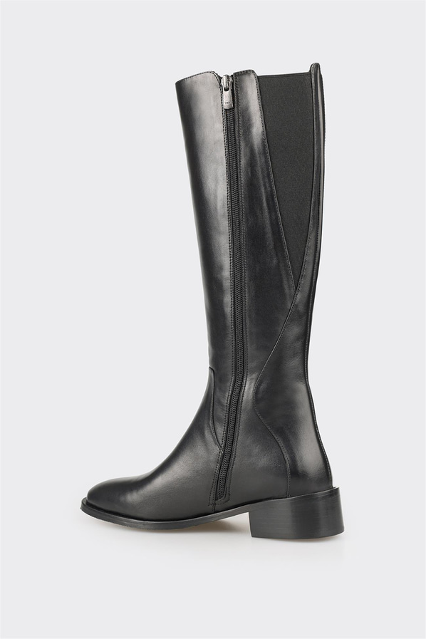 Siyah deri kadın çizme - Elle Shoes