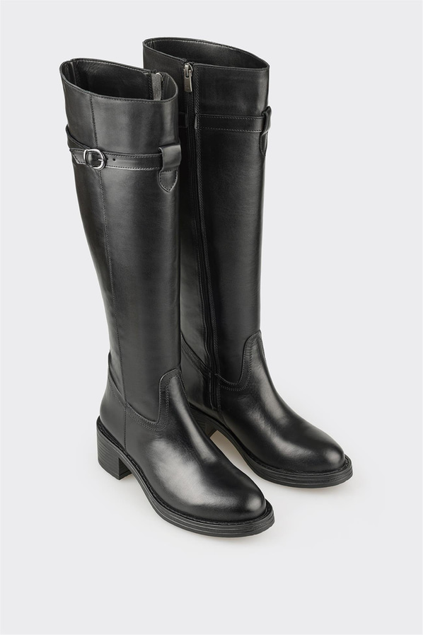 Siyah Deri Kadın Çizme