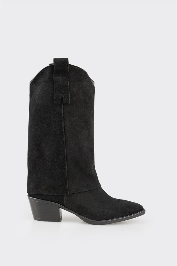 Siyah deri kadın çizme - Elle Shoes