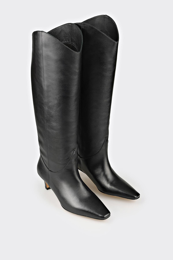 Siyah deri topuklu kadın çizme, rahat kullanım için - Elle Shoes