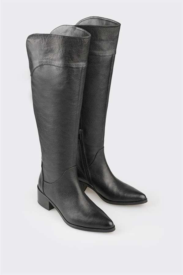 Siyah deri topuklu kadın çizme - Elle Shoes