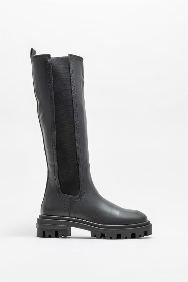 Siyah deri kadın çizme - Elle Shoes