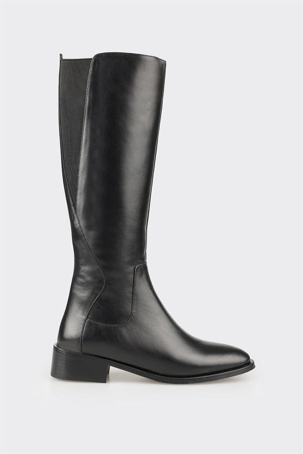 Siyah deri kadın çizme - Elle Shoes