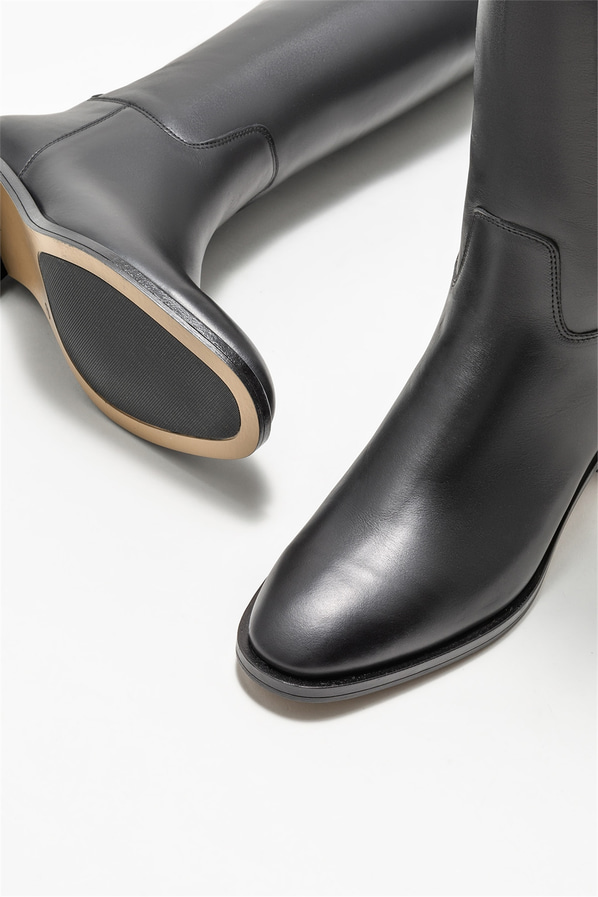Siyah deri kadın çizme - Elle Shoes