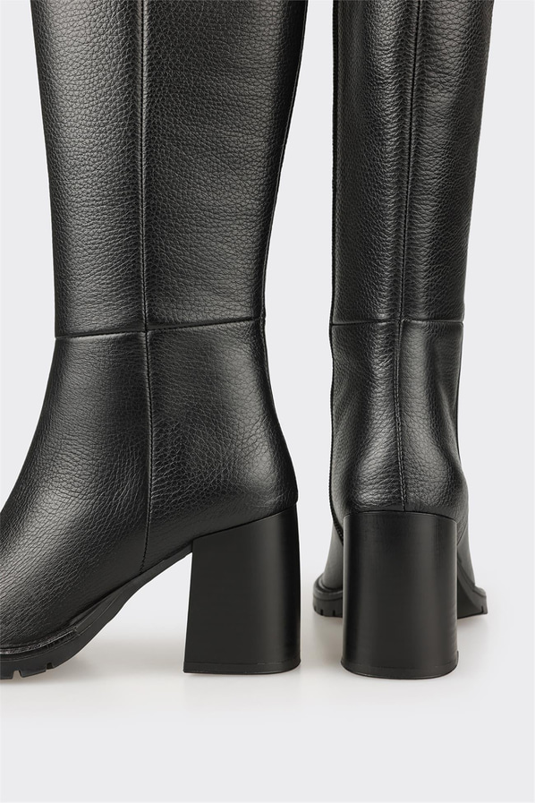 Siyah deri örgü dokulu kadın çizme, rahat kullanım için - Elle Shoes
