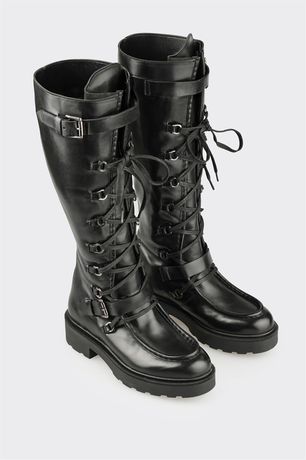 Siyah Deri Kadın Çizme